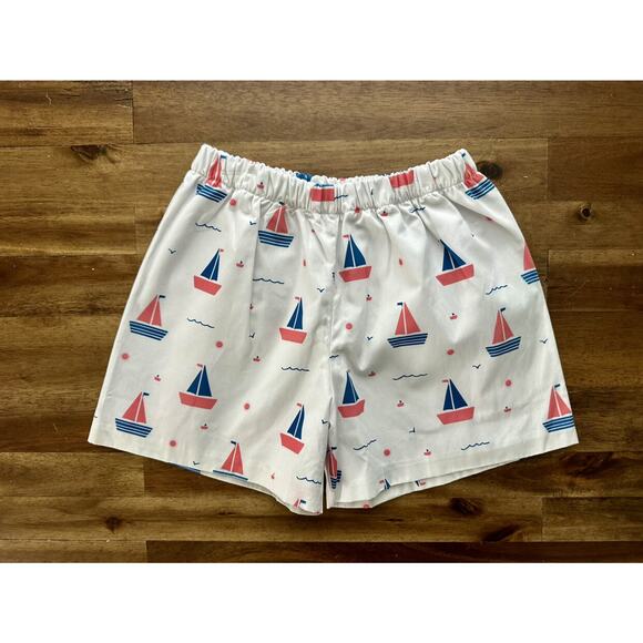 NEW James & Lottie Conrad Shorts White Blue Red Sailboats Cotton Preppy Classic - Picture 2 of 5